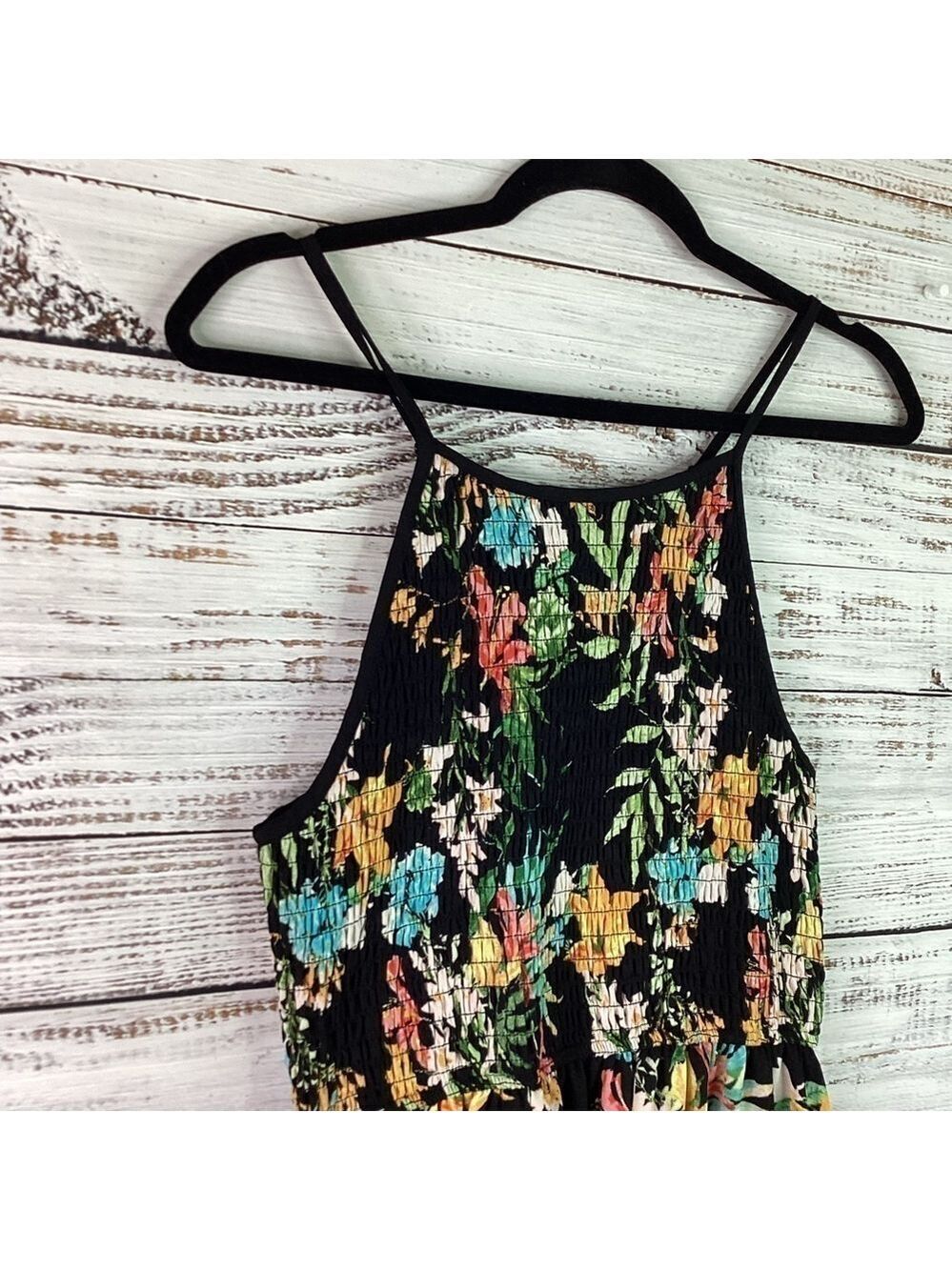 XHILARATION SIZE M BLACK TROPICAL MULTICOLOR SLEEVELESS FLORAL SUMMER DRESS GUC - Picture 6 of 10